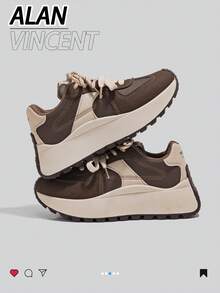Alan Vincent [免费退换货] [旅行者系列] 春季新款棕色厚底运动鞋，舒适时尚厚底鞋，休闲运动鞋，女士户外派对鞋，百搭日常鞋 - 棕色 - 查看 6
