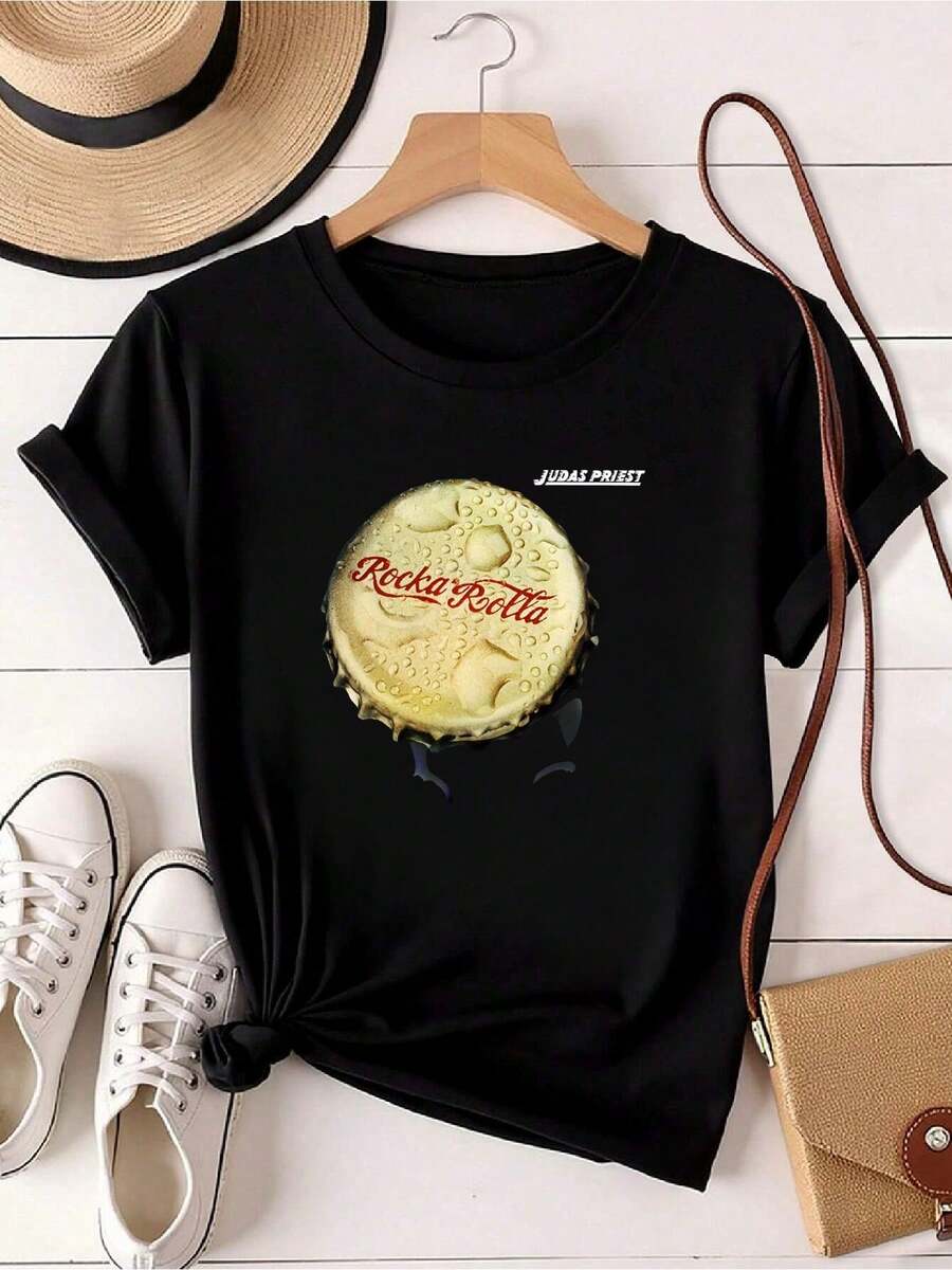 T-shirt femme en coton imprimé T-shirt Priest Rocka Rolla Tee Ian Hill Rob Halford Glenn Tipton - Noir - Voir 1