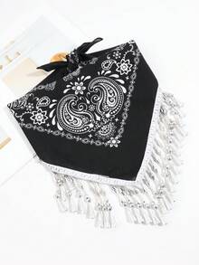 1条女士复古优雅几何流苏方巾，波西米亚风格，适合宴会、派对、节日聚会 - 彩色 - 查看 3