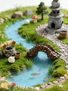 8pcs Mini Fairy Garden Accessories Set, Including Small Stone Bridge, Pond, Lighthouse, Water Well, Water Wheel And Other Resin Decor, Suitable For Miniature Fairy Garden, Aquarium, DIY Garden, Glass Container, Potted Plant Decoration, Perfect Birthday Gift (Random Style) - A - View 6
