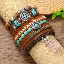 Bộ 6 vòng tay hợp kim hình hoa và tua rua phong cách Bohemian, thích hợp cho nữ giới đeo hàng ngày. - Đầy màu sắc - Xem 8