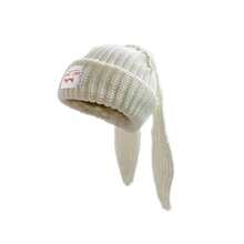 Luxury Label Knitted Hat Winter Long Cute Rabbit Ear Bunny Hat Women Men Party Personality Couple Hat Beanies Skullies - Tai dài màu đen - Xem 3