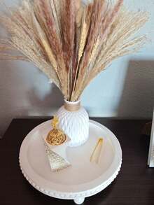 1个12英寸圆形装饰托盘，适用于家居装饰 - 复古木质收纳托盘、烛台、家居装饰木珠托盘 - 客厅装饰圆形托盘、咖啡桌装饰圆形托盘、厨房餐桌装饰圆形托盘或农舍风格餐盘 - 白色 - 查看 5