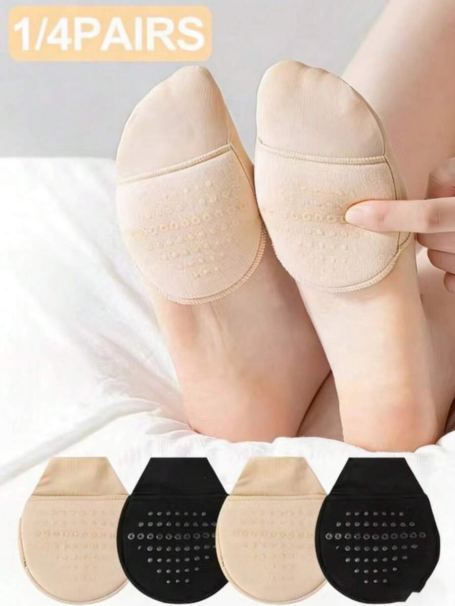 1/4 双装 女士防滑前脚掌隐形薄款半趾袜，低帮休闲袜，夏季 - 彩色 - 查看 1