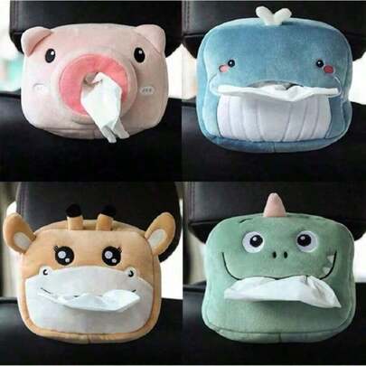 2024 Car Cute Cartoon Plush Tissue Box Holder Animals Napkin Paper Portable Drawer Box Car Styling Multi-Function Car Supplies