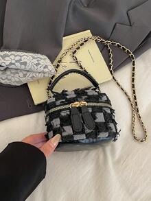 Túi xách đeo chéo vai bằng dây xích denim kẻ caro ombre cá tính, phong cách thời trang thường ngày năm 2026. - Nhiều màu - Xem 9