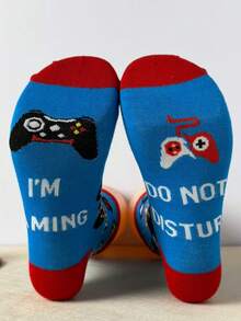 A Pair Of Men's Novelty Socks - Soft, Comfortable, Fun Gamer Design With Red Toe And Heel- Great Gift - Blue - View 4