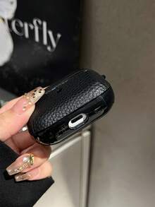 1pc Black Leather Bluetooth Earphone Protective Case For AirPods - Black - View 4