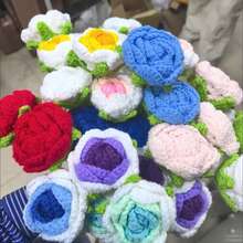 1件手工钩织盛开玫瑰花束，永不凋谢的钩织花，情人节或母亲节礼物 - 乳白色 - 查看 4