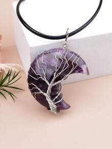 天然石生命之树与新月项链，玫瑰石英与紫水晶吊坠，百搭优雅小众珠宝 - 月亮吊墜 - 查看 14