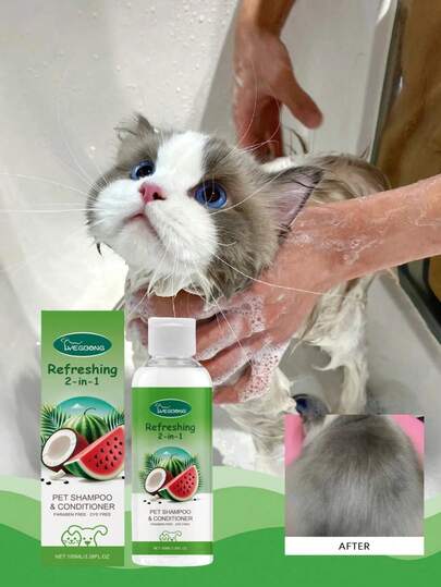 YEGBONG 100ml/300ml 2-In-1 Pet Shampoo, Suitable For Dogs & Cats, Classic Fresh Scent, Long-Lasting Fragrance | Fresh | Dry Shampoo For Cats & Dogs, Pet Deodorizing & Softening Bathing Liquid, Best Gift, Random Old/New Packaging