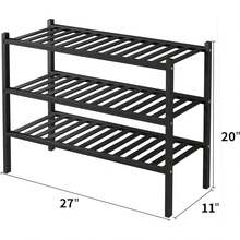 3 Tier Bamboo Shoe Rack For Closet Free Standing Wood Shoe Shelf Storage Organizer For Entryway Small Space Stackable 27"X11"X20" (Black) - màu đen - Xem 4