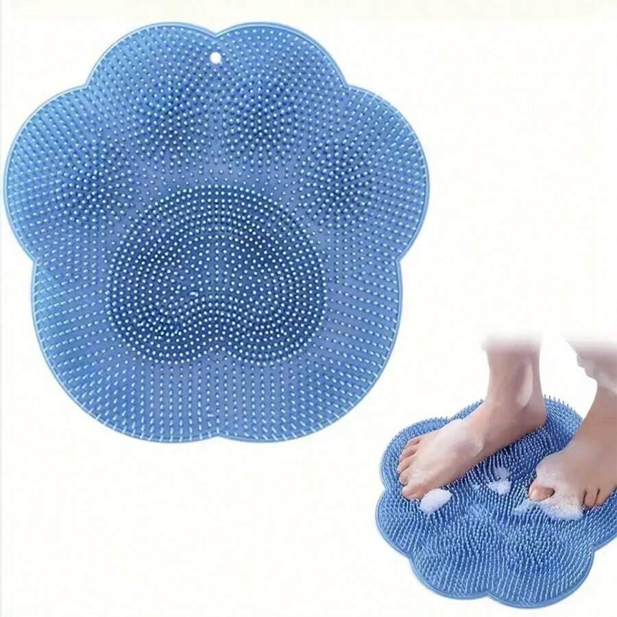 1pc Silicone Bath Massage Mat Shower Foot And Back Brush Wall Mounted Bathroom Foot Wash Mat With Suction Cup