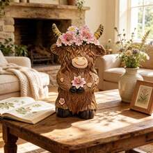 Encantadora estatua de vaca de las tierras altas, decoración rústica de resina animal, regalo para Acción de Gracias, Festival de la Cosecha, Navidad, adecuado para decoración de interiores, patio y balcón - Multicolor - Ver 12