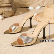Women's Metal Gold Stiletto Mule Shoes, 2026 New Pointed Toe High Heel Sandals For Party & Evening Wear - Gold - View 8
