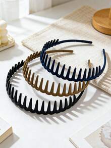 3pcs Women's Fashion Solid Color Wide Tooth Headbands, Minimalist Solid Color Wavy New Design Non-Slip Textured High-End Headband Accessories Hair Band Hair Hoop,Summer,Holiday,Travel - Multicolor - View 6