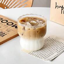 1 chiếc cốc thủy tinh họa tiết lượn sóng sáng tạo, dung tích 300ml, thiết kế bất đối xứng, thích hợp cho cà phê đá, nước ép, bia, cốc cà phê hiện đại, đồ uống có thể tái sử dụng. - trong suốt - Xem 8