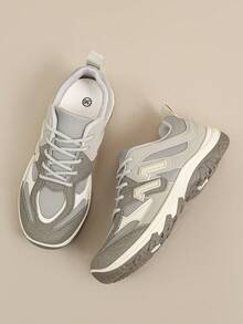 女士休闲运动鞋，新款百搭平底套脚鞋，时尚舒适轻便系带跑步鞋，透气圆头运动鞋 - 灰色 - 查看 6