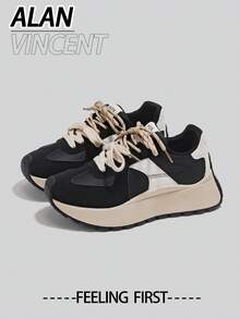 Alan Vincent [免费退换货] [旅行者系列] 春季新款黑色厚底运动鞋，舒适时尚厚底鞋，休闲运动鞋，女士户外派对鞋，百搭日常鞋 - 黑色 - 查看 6