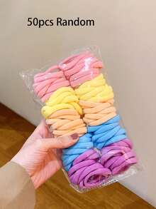 30/50/100条装高弹无缝毛巾布发圈 - 温和不伤发弹力发圈，女士专用，不勾丝马尾辫发圈 - 彩色 - 查看 14