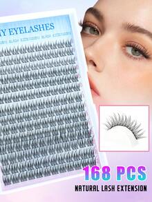 168Pcs D Curl Wispy Lash Clusters 8-16mm Mixed Length, Natural Fluffy Individual Cluster Lashes, Soft Lightweight DIY Eyelash Extensions, Voluminous 3D Effect Single Fake Lashes, Easy To Apply For Home Makeup, Reusable Comfortable Wear False Lashes For Daily & Casual Eye Looks, Beginner-Friendly Lash Extension Clusters - 黑色 - 查看 10