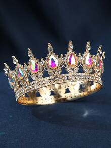 Elegant Gold Royal Style Crown, Inlaid With Pink Teardrop Gems, Suitable For Attending Balls And Formal Occasions,Summer,Beach,Wedding,Festival,Birthday - Multicolor - View 11