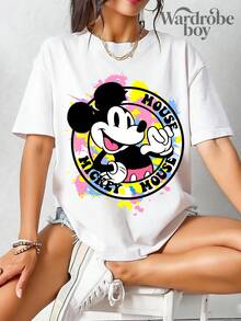 Disney 1PC Short Sleeved Round Neck Printed T-Shirt, Short Sleeved Cartoon MIQI Pattern Printed T-Shirt, 2026 New Model, Family Vacation Travel T-Shirt, Father's Day And Mother's Day T-Shirt, Parents' Gift, High-Quality Pure Cotton T-Shirt, Suitable For All Seasons, Comfortable And Breathable | Exquisite Design | The Best Choice For Giving Gifts - Trắng- - Xem 1