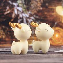 1pc Mini Christmas Reindeer Statue, European And American Style Jade Deer Resin Figurine, Indoor Christmas Decor For Fireplace, Party Table, Shelves - Multicolor - View 1