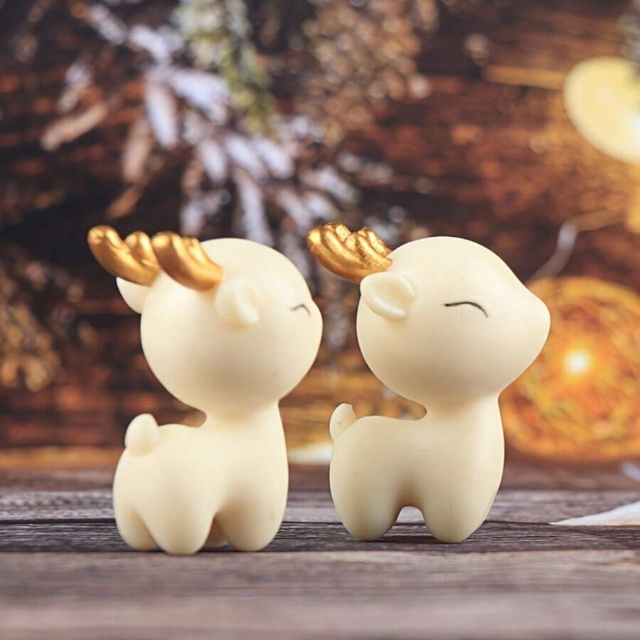 1pc Mini Christmas Reindeer Statue, European And American Style Jade Deer Resin Figurine, Indoor Christmas Decor For Fireplace, Party Table, Shelves - Multicolor - View 1