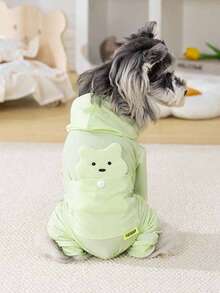 宠物服装，狗狗服饰，冰丝3D小熊四脚犬运动服，欧美新款休闲家居服，牵引扣套装，英伦风家居服，四脚英伦风狗狗服装，清凉套装 - 綠色 - 查看 11