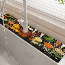 1pc, Kitchen Seasoning Pattern Sink Faucet Suction Pad, Drain Pad, Kitchen And Bathroom Sink, Countertop, Drain Pad, Diatomite Washbasin, And Cuttable Quick-Drying Pad. - Multicolor - View 3