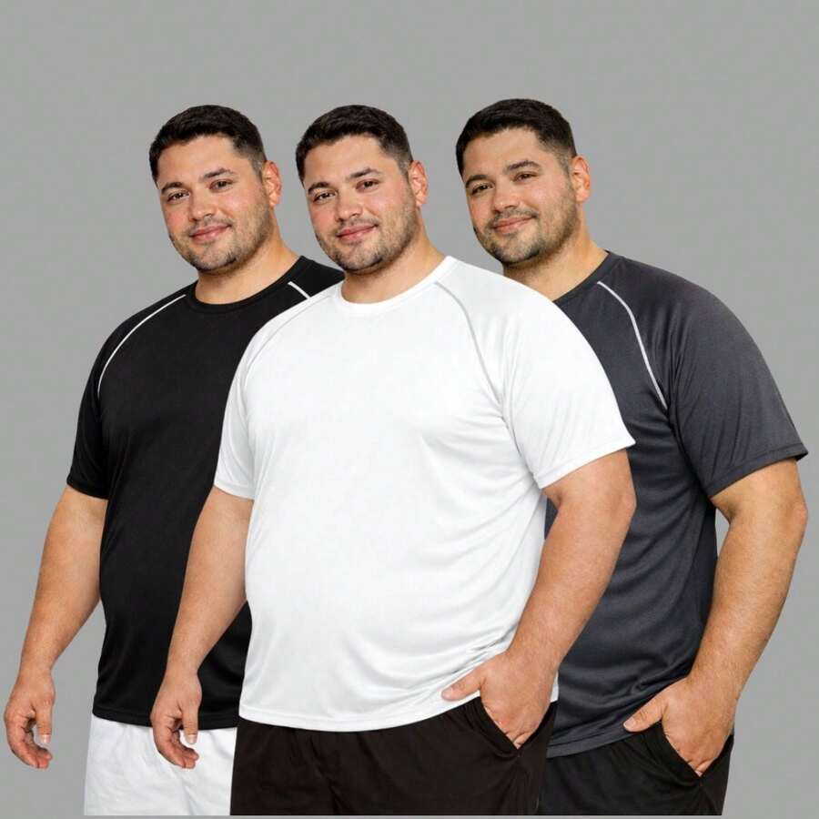Kit Of 3 Dry Fit T-Shirts Plus Size G1-G3-Extra Size Plain Red-Royal Blue Men's Contrast Colors Short Sleeve - Casual - Training - Gym - Sports - Exercise - Running - Party - 灰色 - 查看 1