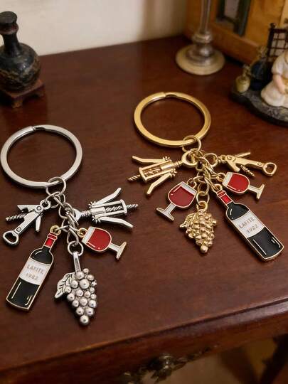 1pc Wine Dropper, Wine Glass, Wine Bottle, Zinc Alloy Keychain, Creative Backpack Key Accessories, Fashionable And Elegant Bag Decoration, Suitable For Labor Day Gifts, Mother's Day Gifts, Father's Day Gifts, Gifts For Friends