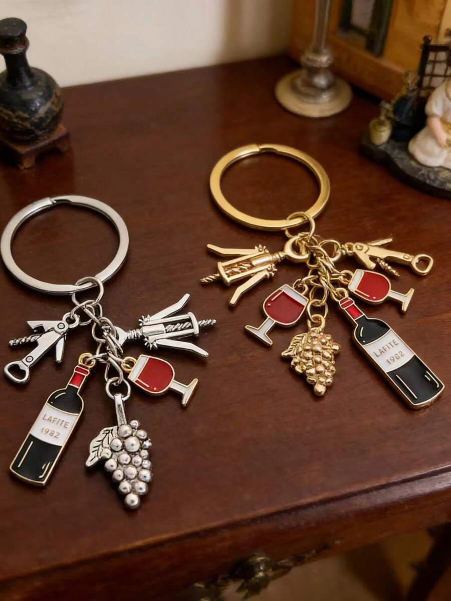 1pc Wine Dropper, Wine Glass, Wine Bottle, Zinc Alloy Keychain, Creative Backpack Key Accessories, Fashionable And Elegant Bag Decoration, Suitable For Labor Day Gifts, Mother's Day Gifts, Father's Day Gifts, Gifts For Friends - Multicolor - View 1