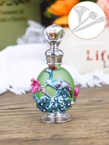 15ml Botella de perfume vintage con patrón de pavo real esmaltado y pintado a mano con rhinestones, botella rellenable adecuada para fragancias y aceites esenciales, regalo de viaje para mujeres (solo la botella) + Aceite de relleno - Ver 9