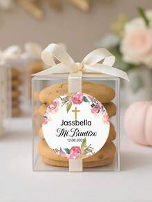 定制款初领圣餐贴纸、花卉十字架洗礼派对礼品、感谢标签。可定制姓名的洗礼礼品贴纸、我的洗礼标签、个性化花卉十字架宾客礼物、计划本贴纸 - 彩色 - 查看 10