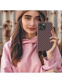 Pink & Brown Polka Dot Phone Case, Cute Aesthetic Y2K Style, Compatible With 17/16/15/14/13/12/11 Pro Max - Multicolor - View 2