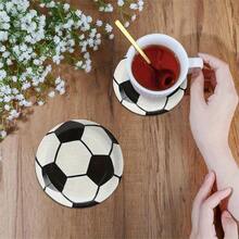 4pcs Round Wooden Coasters - Football Pattern, Suitable For Dining Room And Kitchen, Durable, 2D Design - Multicolor - View 7