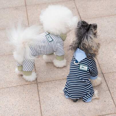 Ropa para mascotas, Ropa para perros, Conjunto deportivo de cuatro patas con collar a rayas, Nuevo estilo europeo y americano de primavera/verano, Ropa casual de uso doméstico, Conjunto con hebilla de correa, Ropa de cuatro patas de estilo británico para el hogar