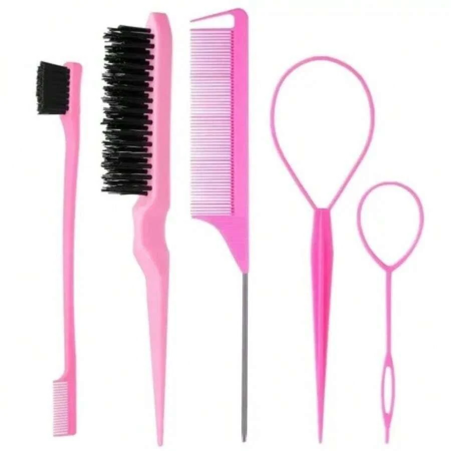 Conjunto De Pente  Para Modelagem De Cabelo Pente de Ponta Fina de Aço para Aplicação de Tintura - Rosa chiclete - Visão 1