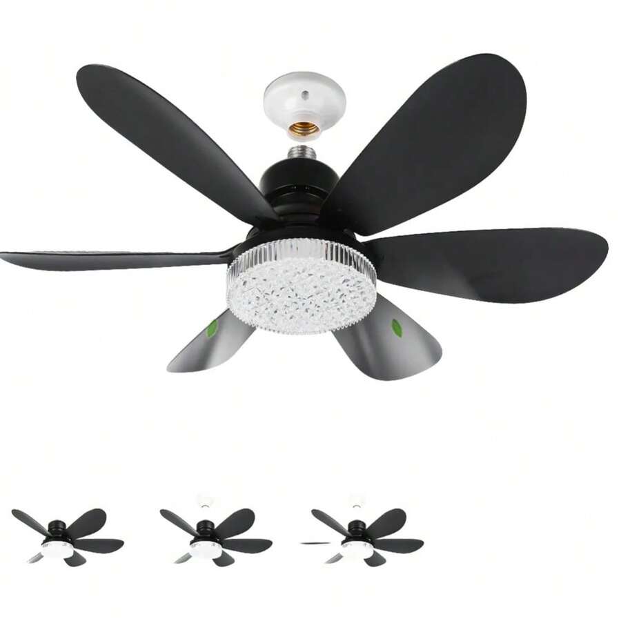 Ventilador de Techo con Luz LED Negro Rosca E27 Ultra Silencioso con Control Remoto Temporizador Aspas Desmontables Instalación Fácil para Hogar Dormitorio Comedor