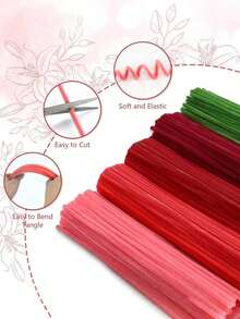 522pcs Floral Stem Handmade Craft Kit, Tubular Adhesive Handmade Set, DIY Flower Making Kit - 4 Shades Of Red, Including Stems, Stamens And Ribbons, Suitable For DIY Handicrafts, Floral Design And Creative Projects - Red - View 8
