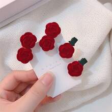 New Fashionable Red Flocked Rose Hair Clip, Perfect For Girly Bangs, A Unique Velvet Hair Accessory With Flowers. - 4778 Double Roses - View 1