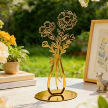 Nordic Style Gold Acrylic Vase Decor, Hollow Flower Art Desktop Ornament For Living Room And Bedroom - 1PC - View 4