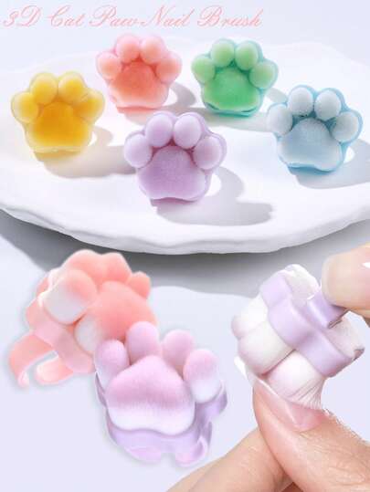 1 pieza Cepillo de uñas con forma de anillo con diseño de pata de gato de dibujos animados, cerdas suaves, para preparar y limpiar cutículas, removedor de manchas portátil para el cuidado de las uñas, ideal para limpiar brillo de uñas, perfecto para el cuidado diario de las manos, ideal para manicuras en casa y salón