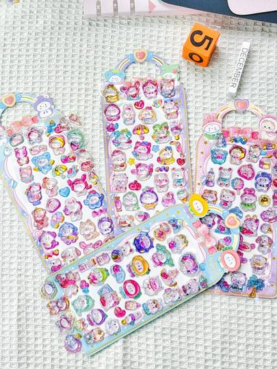 3D Embossed Stickers, Cute Cartoon Dopamine Pattern, Fresh And Lovely Stickers