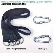 Complete Tree Swing Hammock Hanging Kit 4Pcs, 2 Adjustable Straps + 2 Heavy Duty Hooks With Secure Locking Buckles, Universal Fit For All Swing Styles & Hammock Types, High Strength Load Bearing Design, Ideal For Outdoor Playground, Patio, Yard & Camping Activities, Reliable Outdoor Hanging Accessories, Simple Setup, Convenient Storage Strap, Must-Have Backyard Fun Equipment - 4 Items - View 3