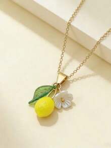 1pc Refreshing & Cute Resin Lemon Flower Pendant Necklace, Sweet Jewelry Gift For Women's Daily Wear - 1個 - 查看 5
