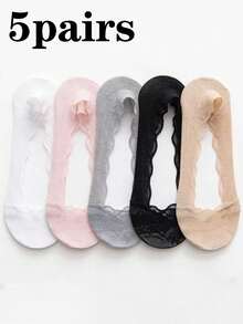 女士船袜夏季硅胶防滑透气镂空蕾丝花朵隐形袜时尚清凉薄袜 - 彩色 - 查看 7