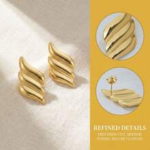 Wing-Shaped Stud Earrings, Featuring A Simple And Fashionable Multi-Layered Wave Design, This Geometric-Shaped Pair Of Earrings Is A Must-Have For Women - Gold - View 12